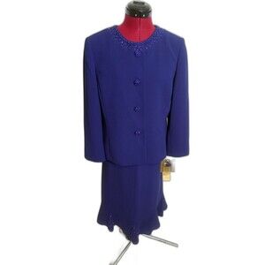 NWT Kasper Skirt Suit Size 10 Regal Purple 2-Piece Set Blazer & Skirt Beaded